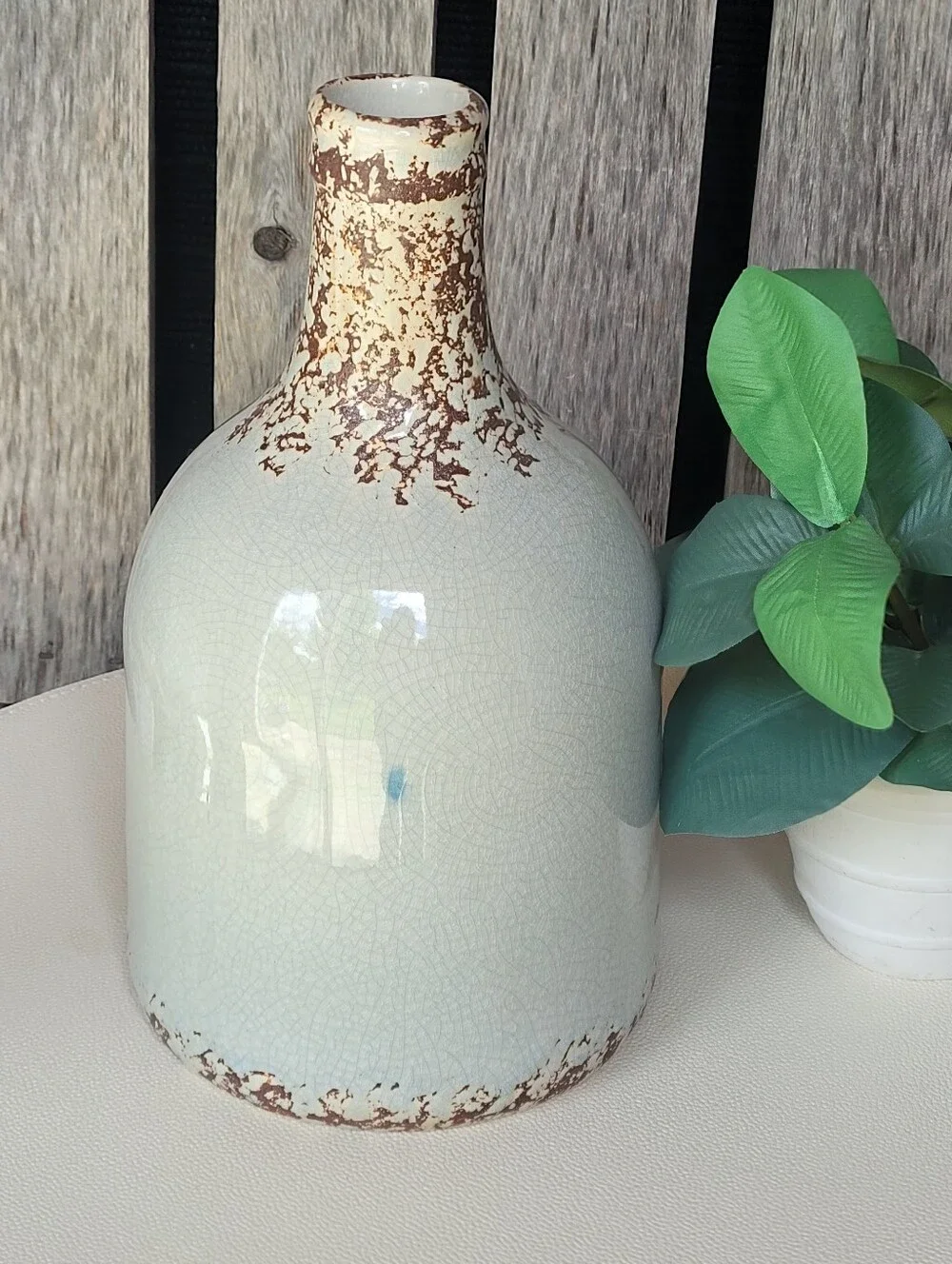 Deco 79 Vintage Script Ceramic Bottle Vase in Cream and Brown